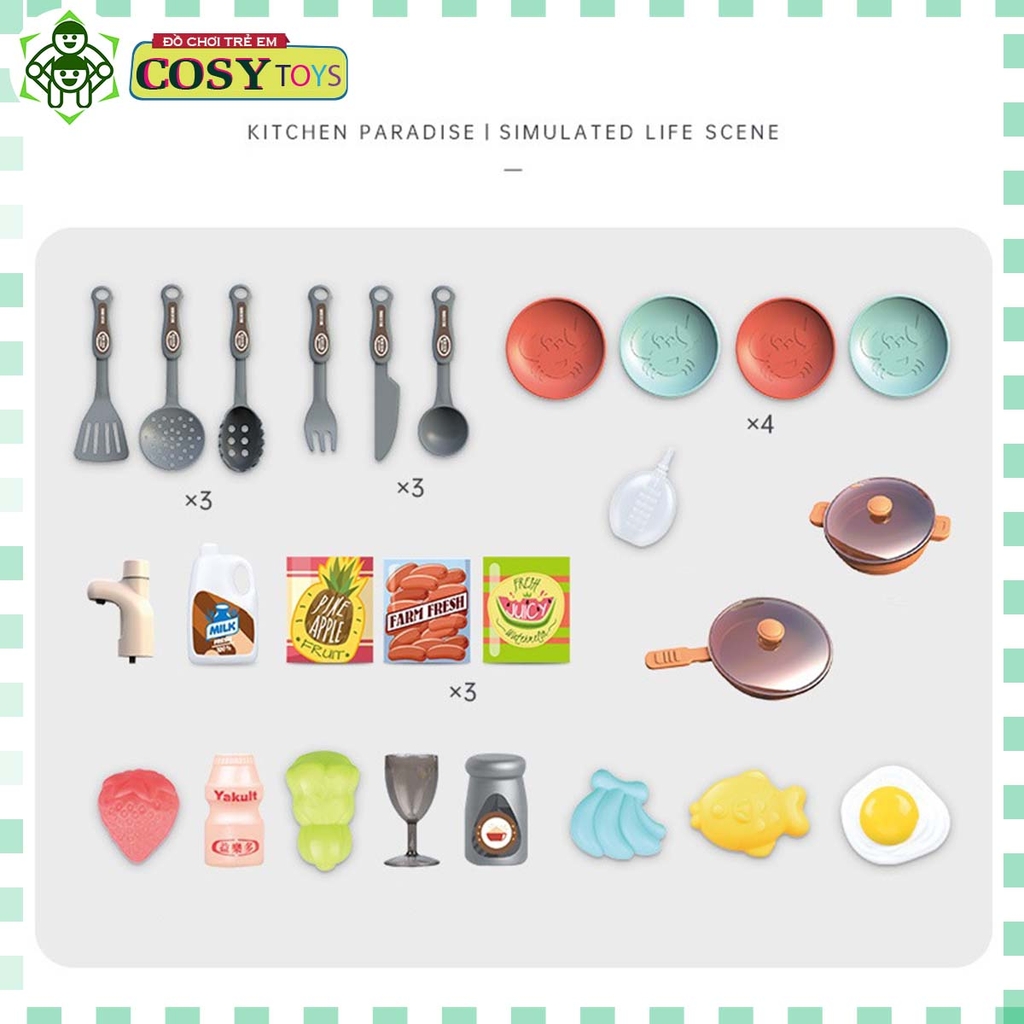 Đồ chơi mô hình nhà bếp với các đồ dùng nấu ăn, bếp nướng, lò vi sóng...kèm hiệu ứng đèn nhạc cho bé khi chơi