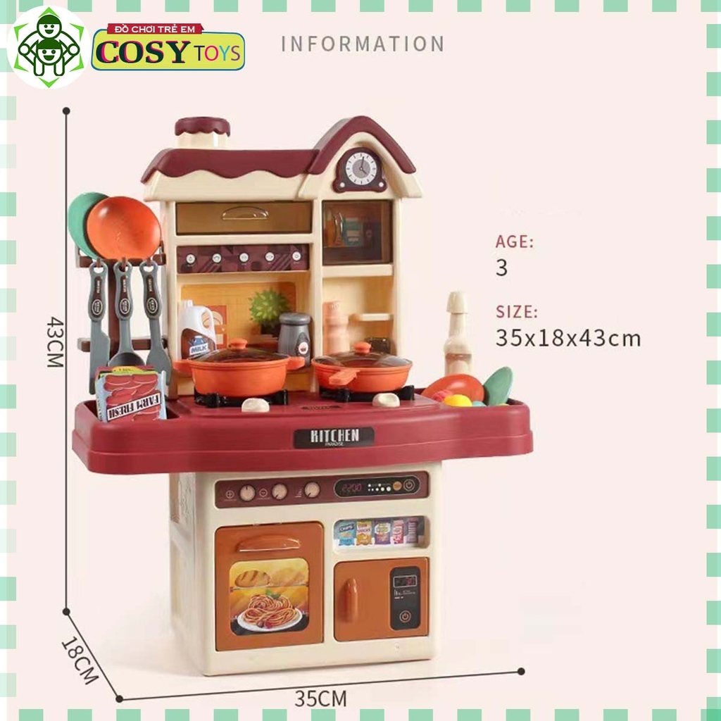 Đồ chơi mô hình nhà bếp với các đồ dùng nấu ăn, bếp nướng, lò vi sóng...kèm hiệu ứng đèn nhạc cho bé khi chơi
