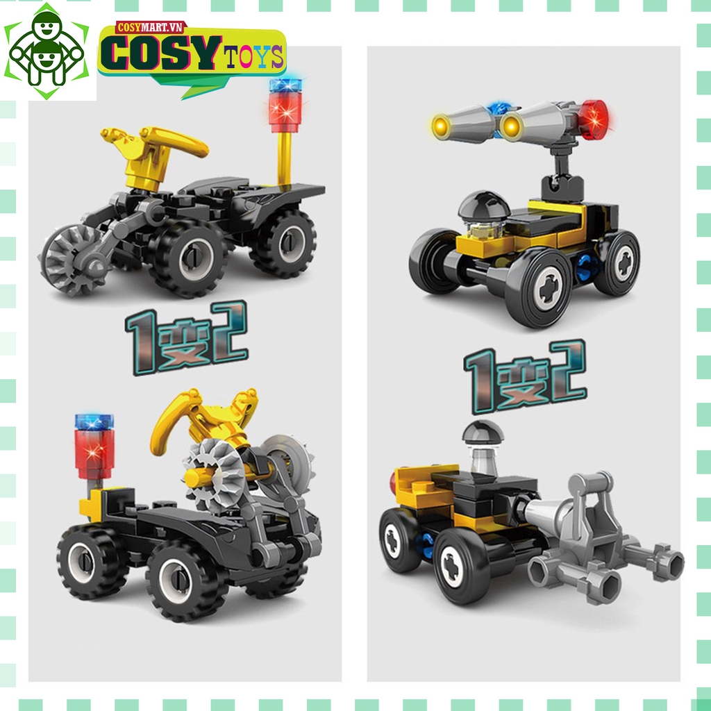 Đồ chơi lắp ghép xếp hình 04 Xe cảnh sát SWAT 2 trong 1 với hơn 30 pics