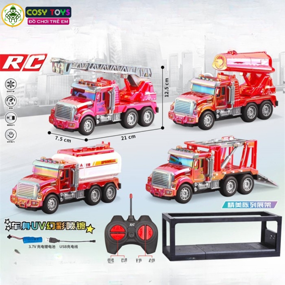 Đồ chơi xe cứu hỏa có điều khiển từ xa 4 chiều, có đèn và nhạc khi chơi cho bé