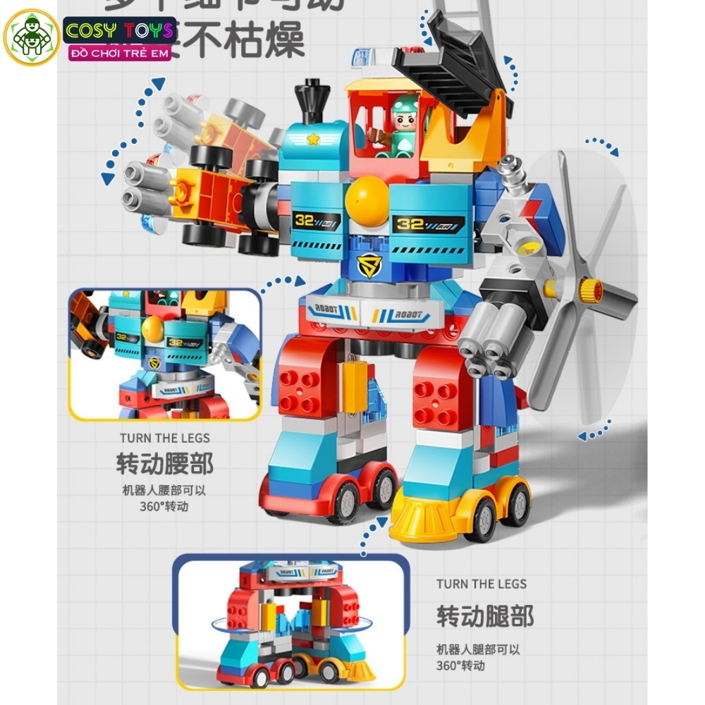 Đồ chơi lắp ghép xếp hình lắp ráp biến hình giao thông người máy duplo với hơn 172 chi tiết cho bé