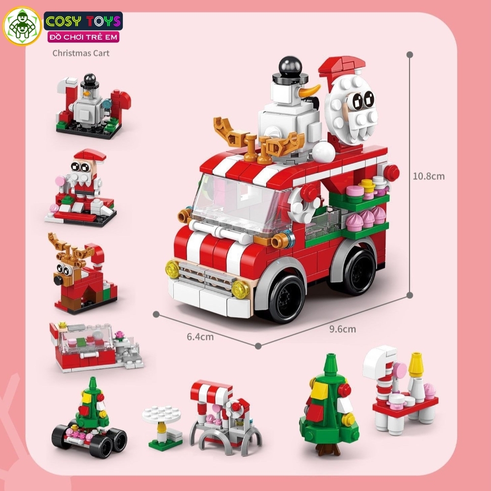 Đồ chơi lắp ghép xếp hình bánh kem gáng sinh và xe chở quà cùng ông già Noel 6 trong 1 với 307 chi tiết