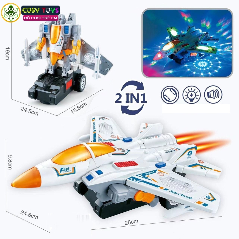 Đồ chơi máy bay biến hình thành robot có đèn và nhạc cho bé