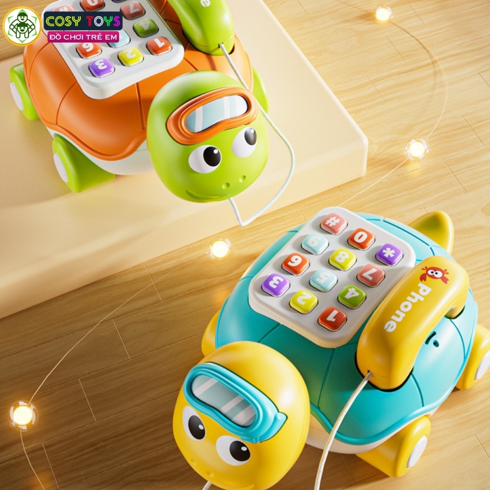 Xe kéo điện thoại bàn quay số con rùa mẫu mới có nhạc và dây kéo cho bé từ 3 tuổi