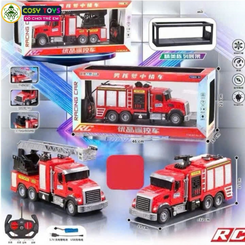 Đồ chơi xe cứu hỏa có điều khiển từ xa 4 chiều, có đèn và nhạc khi chơi cho bé