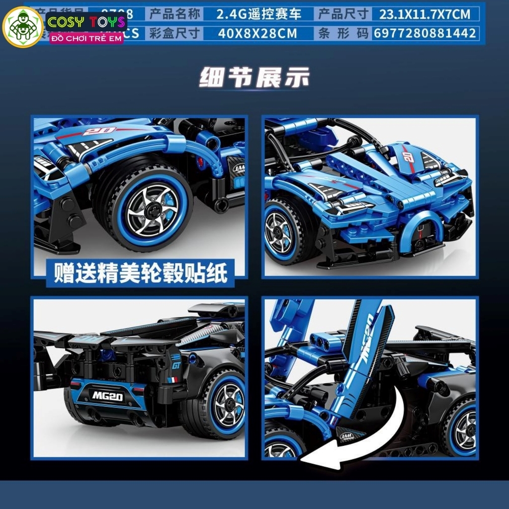 Đồ chơi xếp hình lắp ghép mô hình xe thể thao mẫu mới có động cơ điều khiển từ xa với 400 chi tiết cho bé