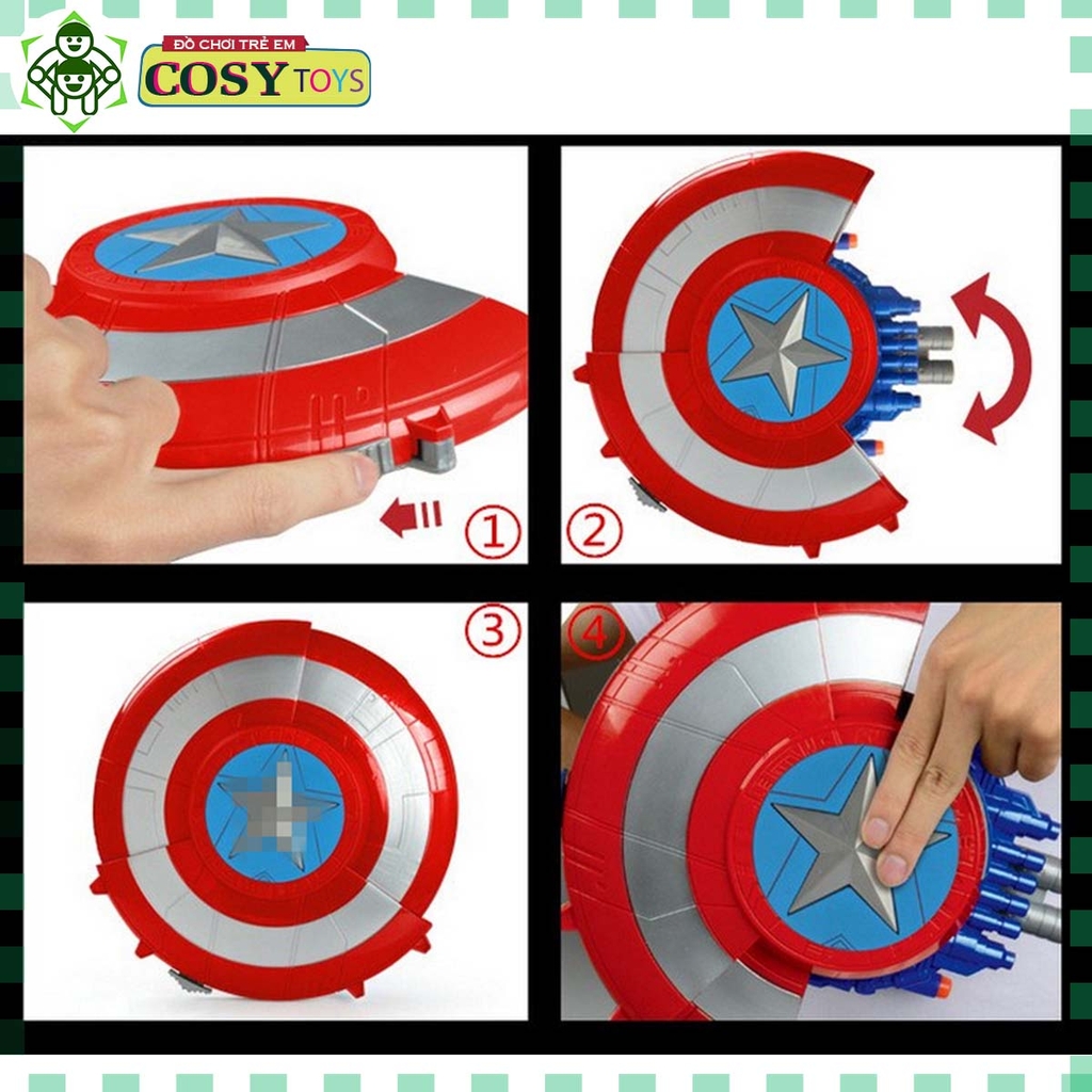 Khiên đội trưởng mỹ kèm bắn đạn xốp liên thanh cho bé