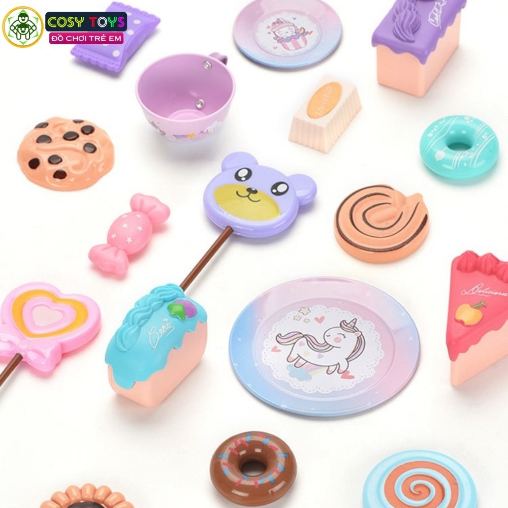 Đồ chơi buổi tiệc trà chiều 42 chi tiết: bánh ngọt, bộ ấm chén, giá đỡ bánh.... cho bé