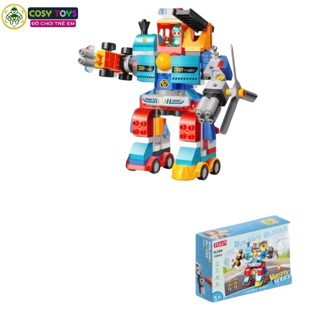 Đồ chơi lắp ghép xếp hình lắp ráp biến hình giao thông người máy duplo với hơn 172 chi tiết cho bé