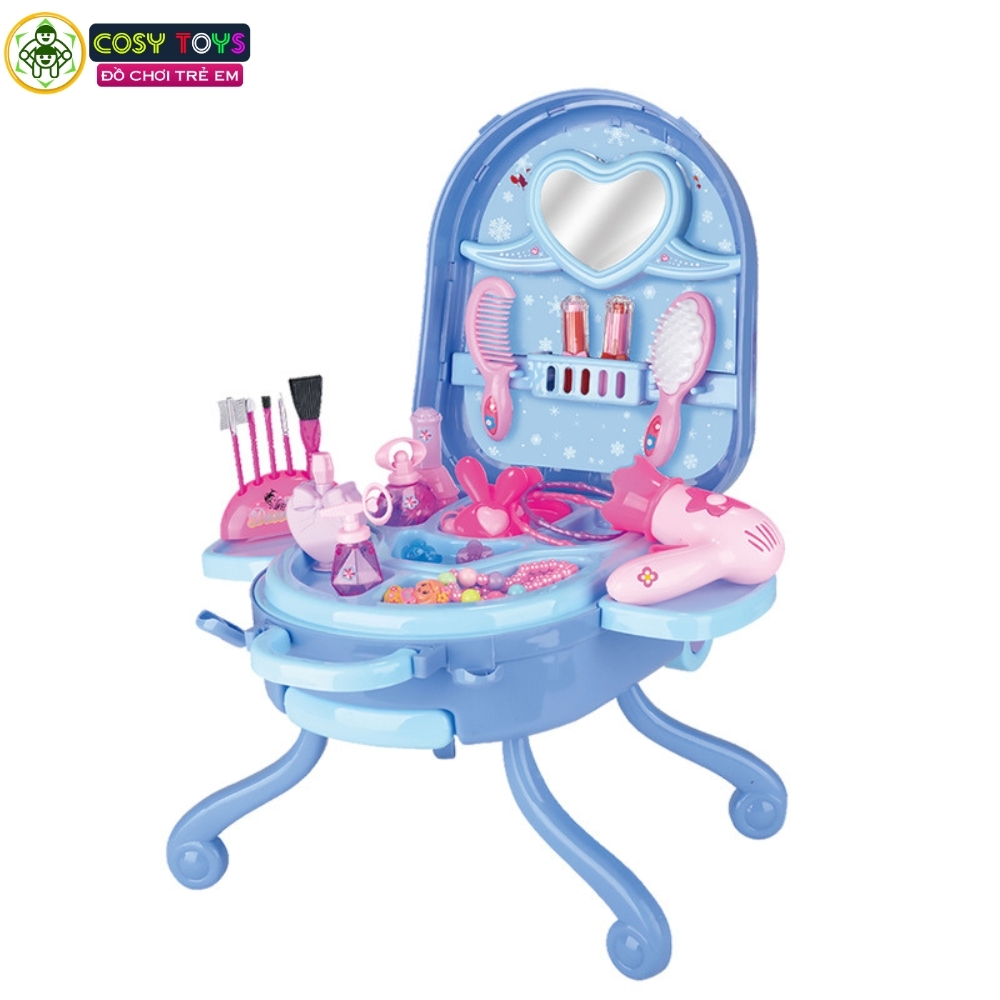 Đồ chơi bàn trang điểm lâu đài kèm đàn piano, có ghế ngồi, dùng pin, có âm thanh và ánh sáng