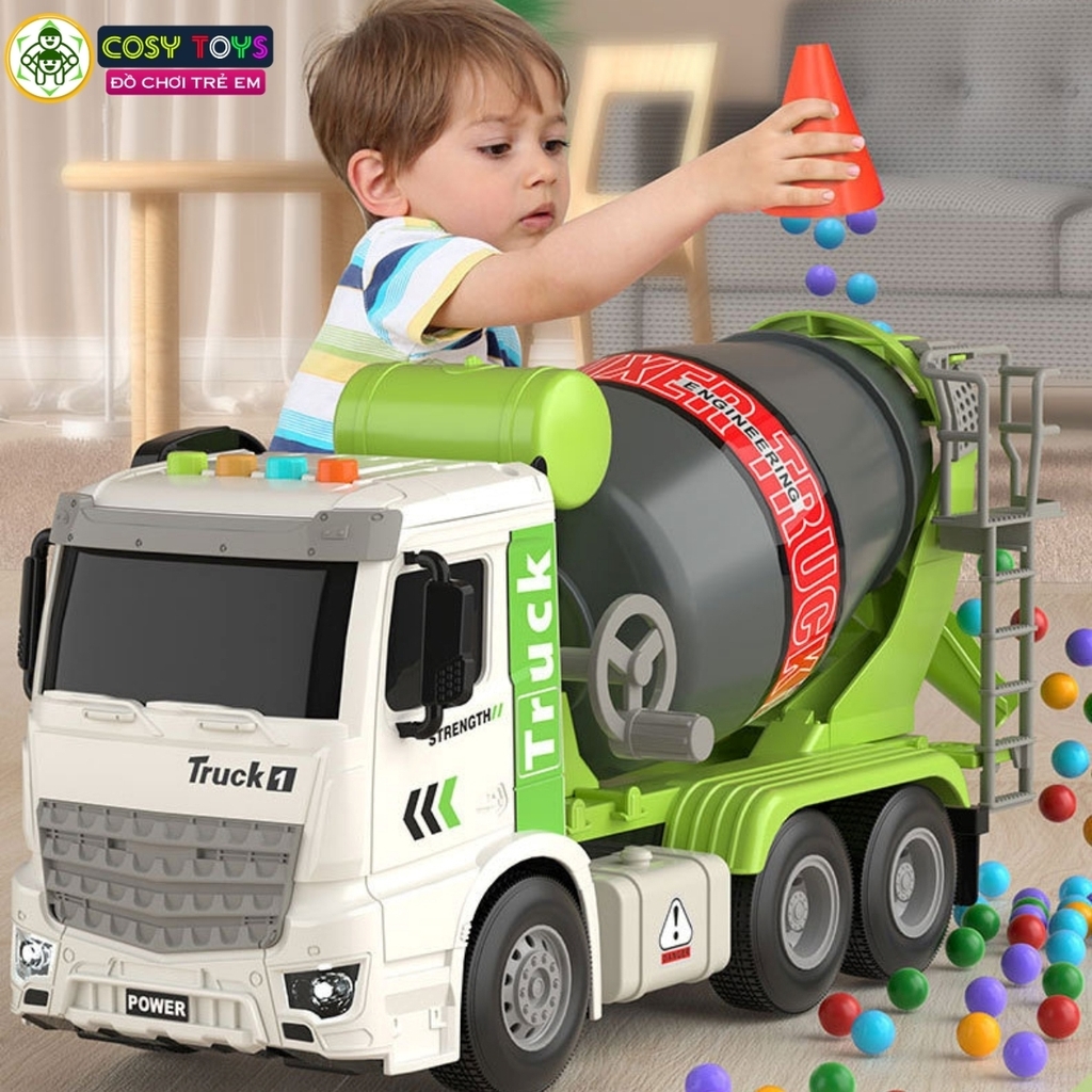 Đồ chơi xe trộn bê tông cỡ lớn chạy bằng pin với đèn và nhạc cho bé