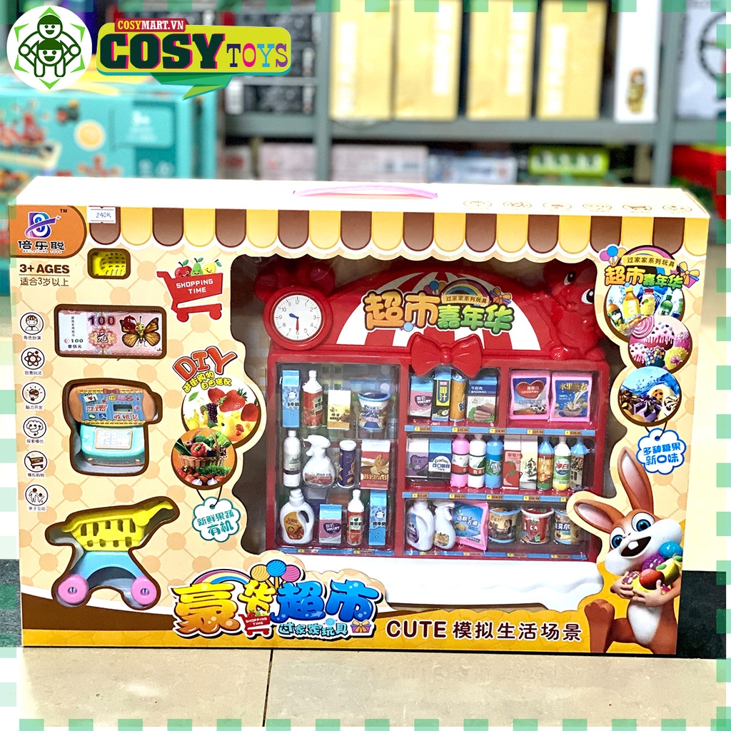 Bộ đồ chơi siêu thị cao cấp với nhiều đồ siêu thị, máy tính tiền vui nhộn cho bé