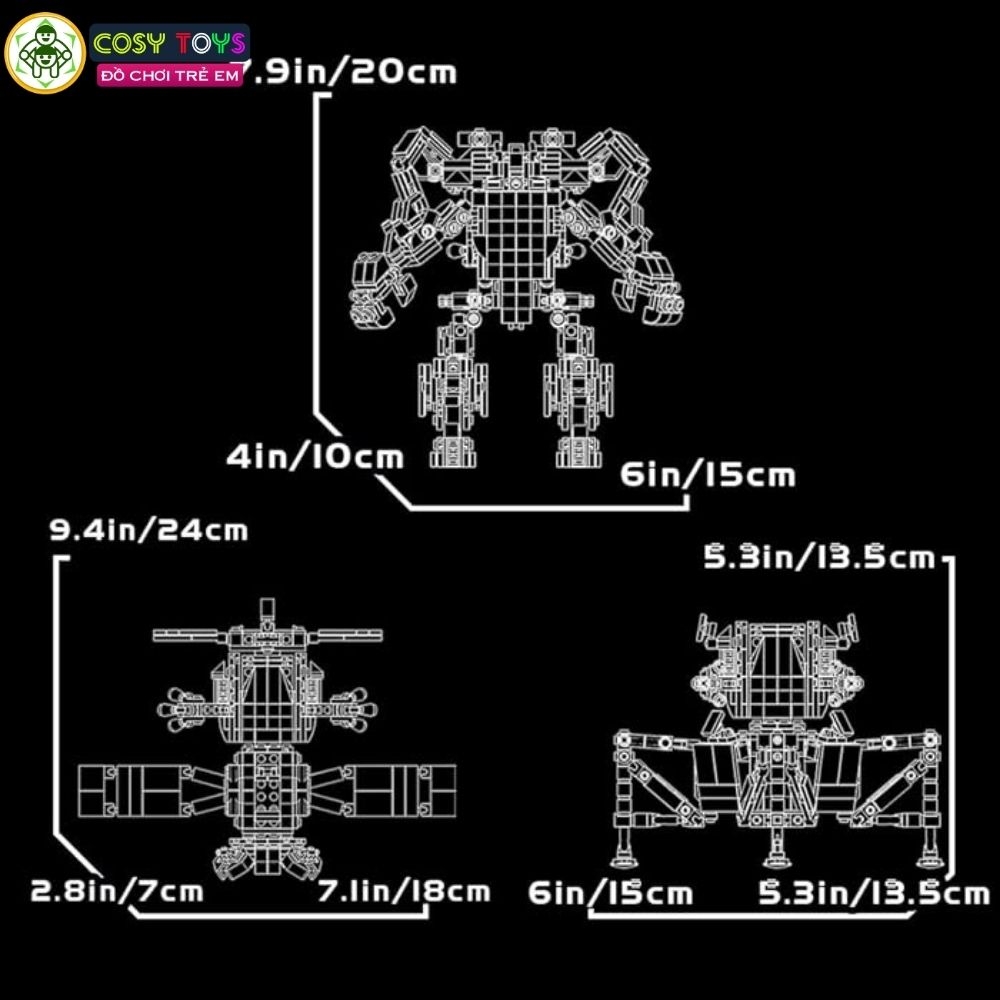 Đồ chơi lắp ghép xếp hình robot thám hiểm không gian 3 trong 1 với 586 chi tiết