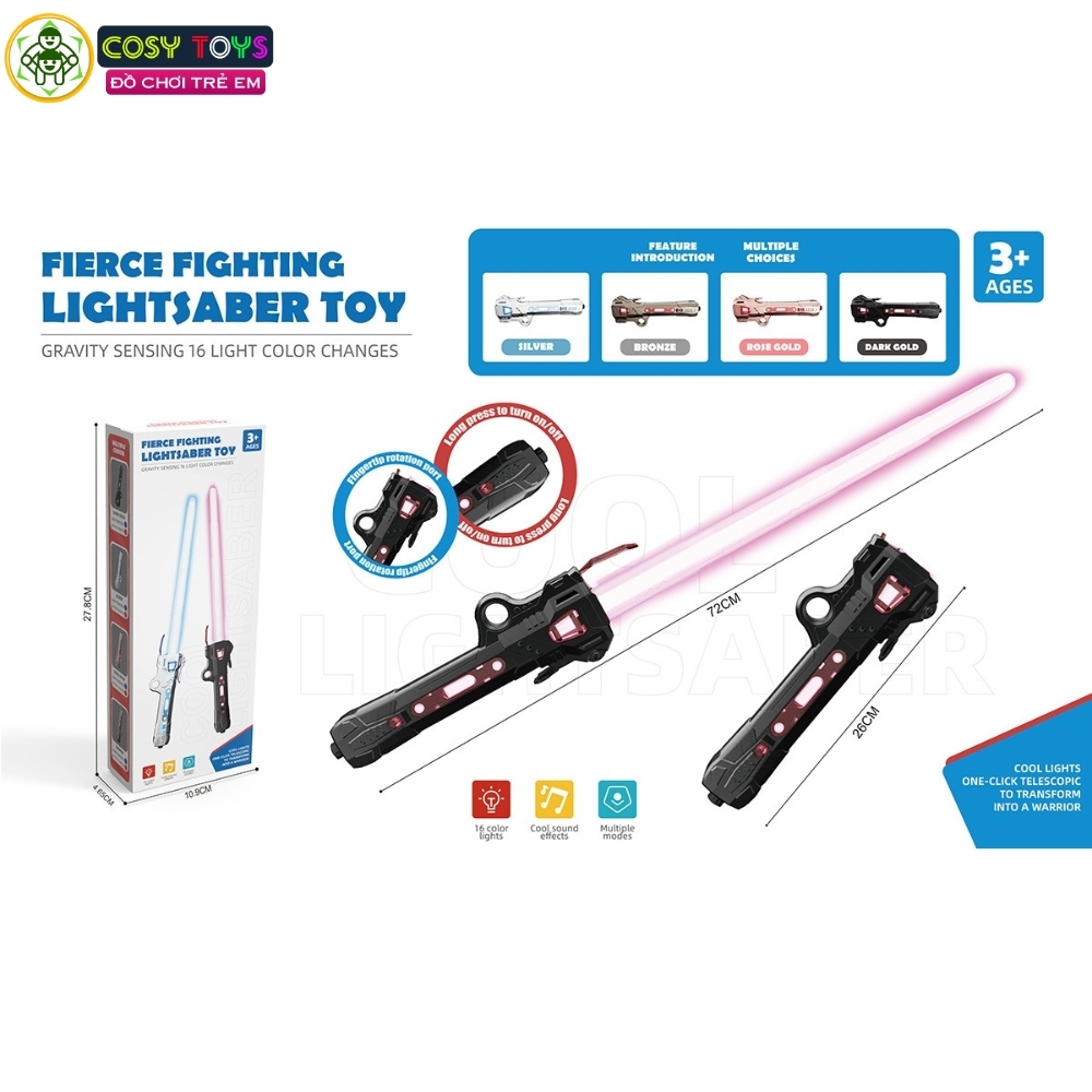 Đồ chơi kiếm ánh sáng lazer phiên bản 1 đầu hoặc 2 đầu kiếm có đổi 7 màu xoay 360 độ cho bé
