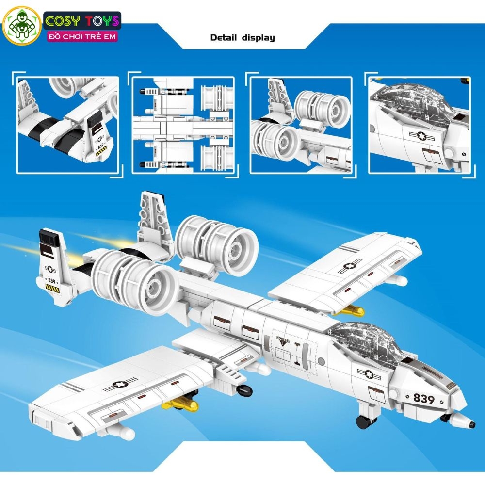 Đồ chơi lắp ghép xếp hình các loại máy bay tiêm kích, vận tải phản lực đủ mẫu với 428-438-421 mảnh ghép