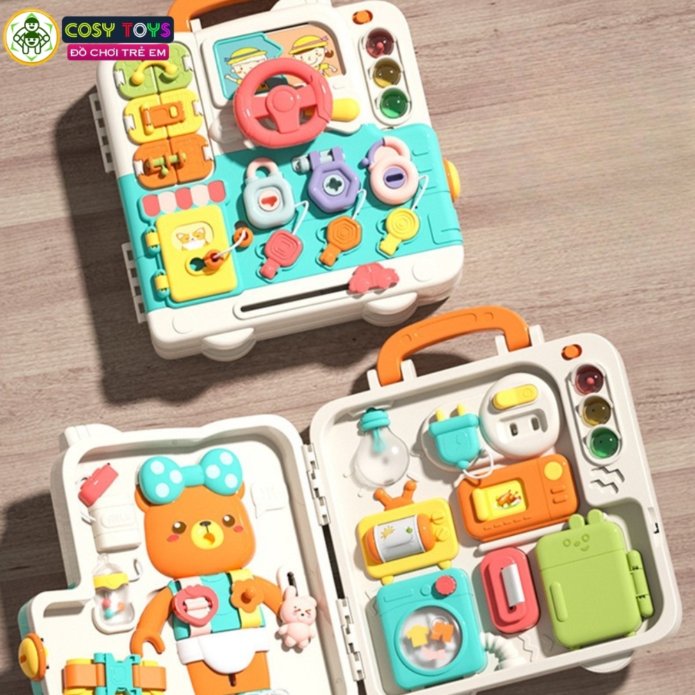 Đồ chơi vali bận rộn đa chức năng vui nhộn nhiều trò chơi sáng tạo và tư duy dành cho các bé từ 3 tuổi trở lên