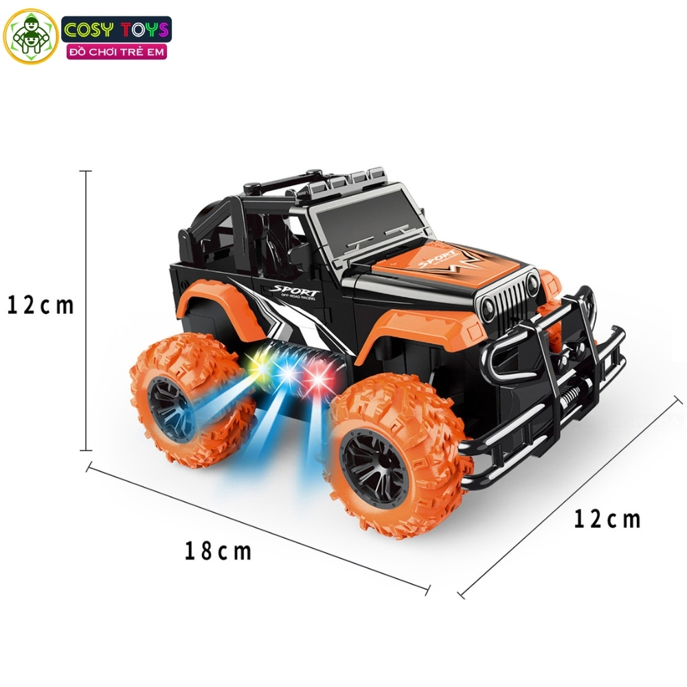 Đồ chơi xe thể thao địa hình có điều khiển 4 chiều màu cam có đèn đủ màu bên hông xe cho bé