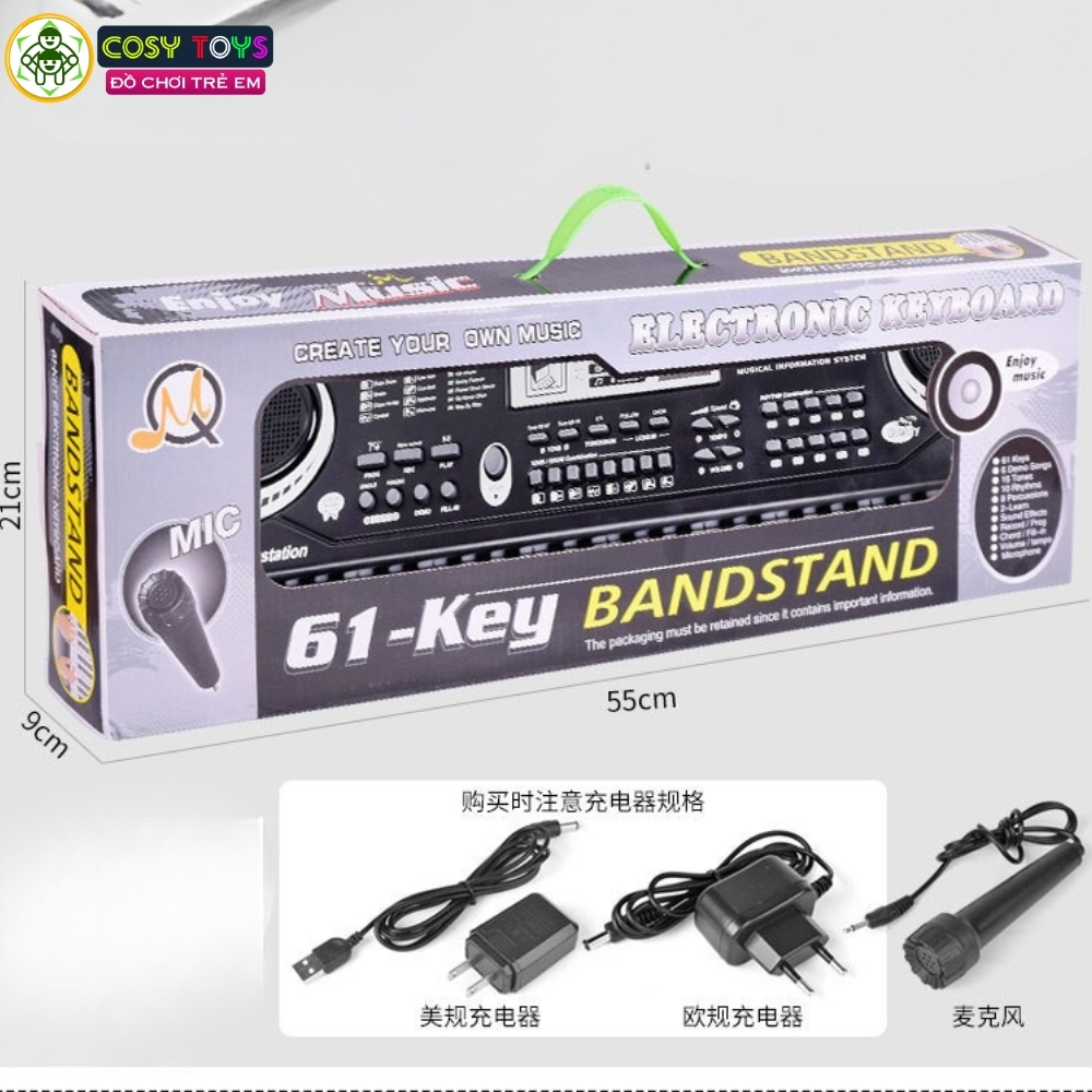 Đàn piano cỡ lớn với 61 phím chức năng kèm micro cho bé
