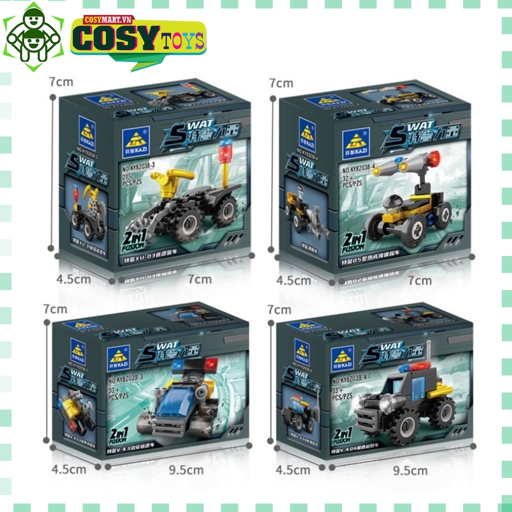 Đồ chơi lắp ghép xếp hình 04 Xe cảnh sát SWAT 2 trong 1 với hơn 30 pics