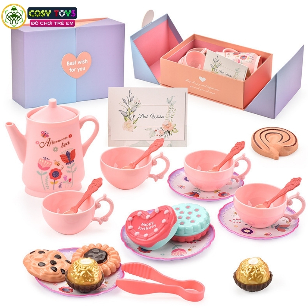 Đồ chơi buổi tiệc trà chiều 42 chi tiết: bánh ngọt, bộ ấm chén, giá đỡ bánh.... cho bé