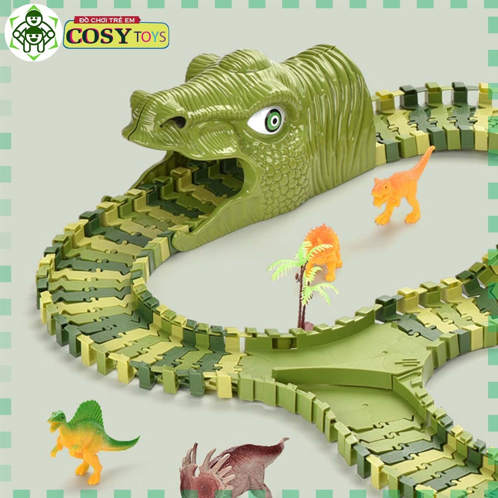 Đồ chơi lắp ráp đường đua ô tô chạy pin mô hình khủng long với hơn 240 chi tiết