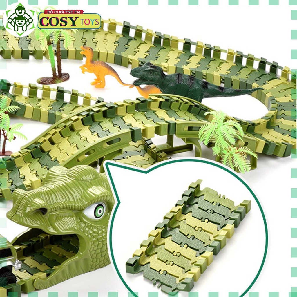 Đồ chơi lắp ráp đường đua ô tô chạy pin mô hình khủng long với hơn 240 chi tiết