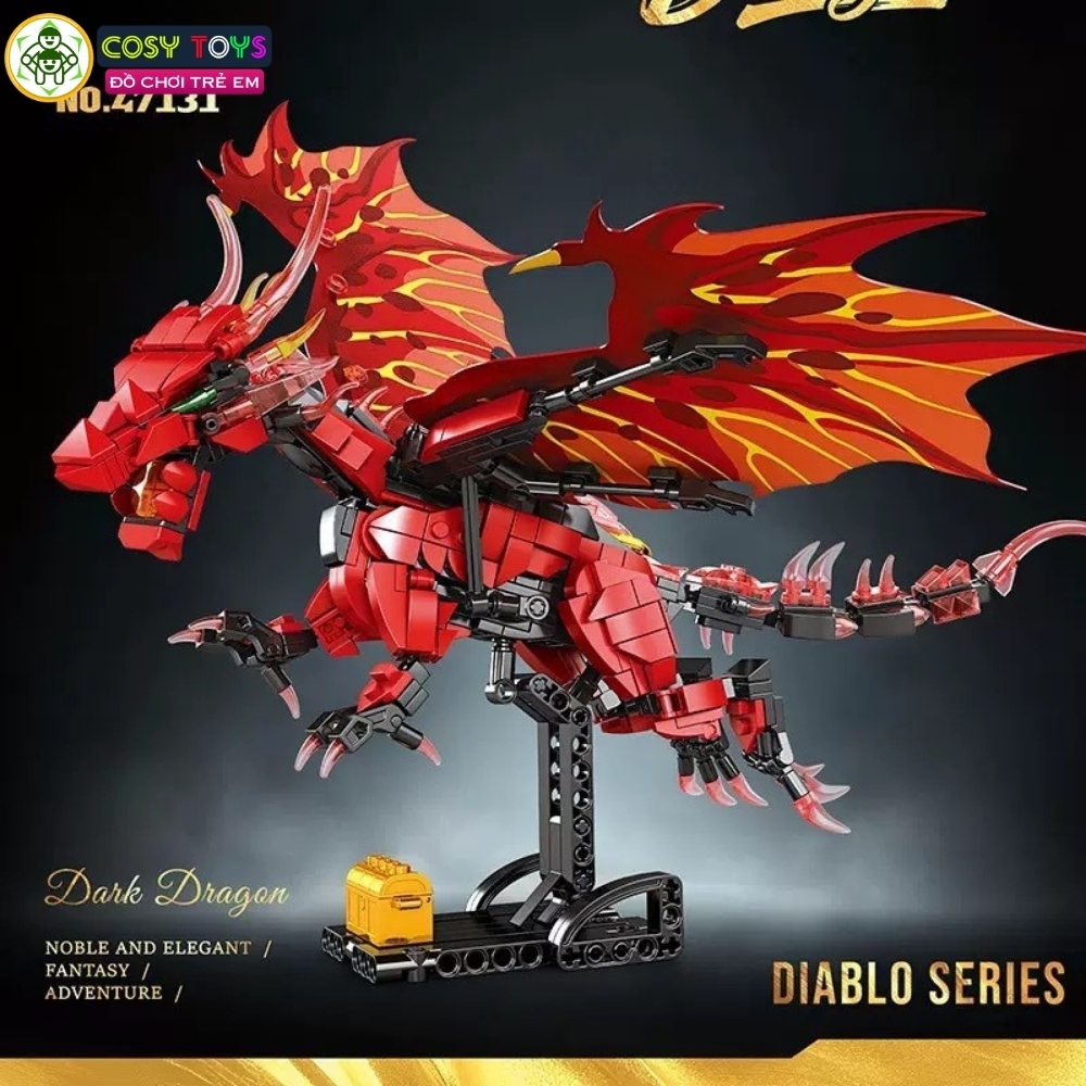 Đồ chơi lắp ghép xếp hình rồng bóng đêm diablo màu đỏ với hơn 561 mảnh ghép