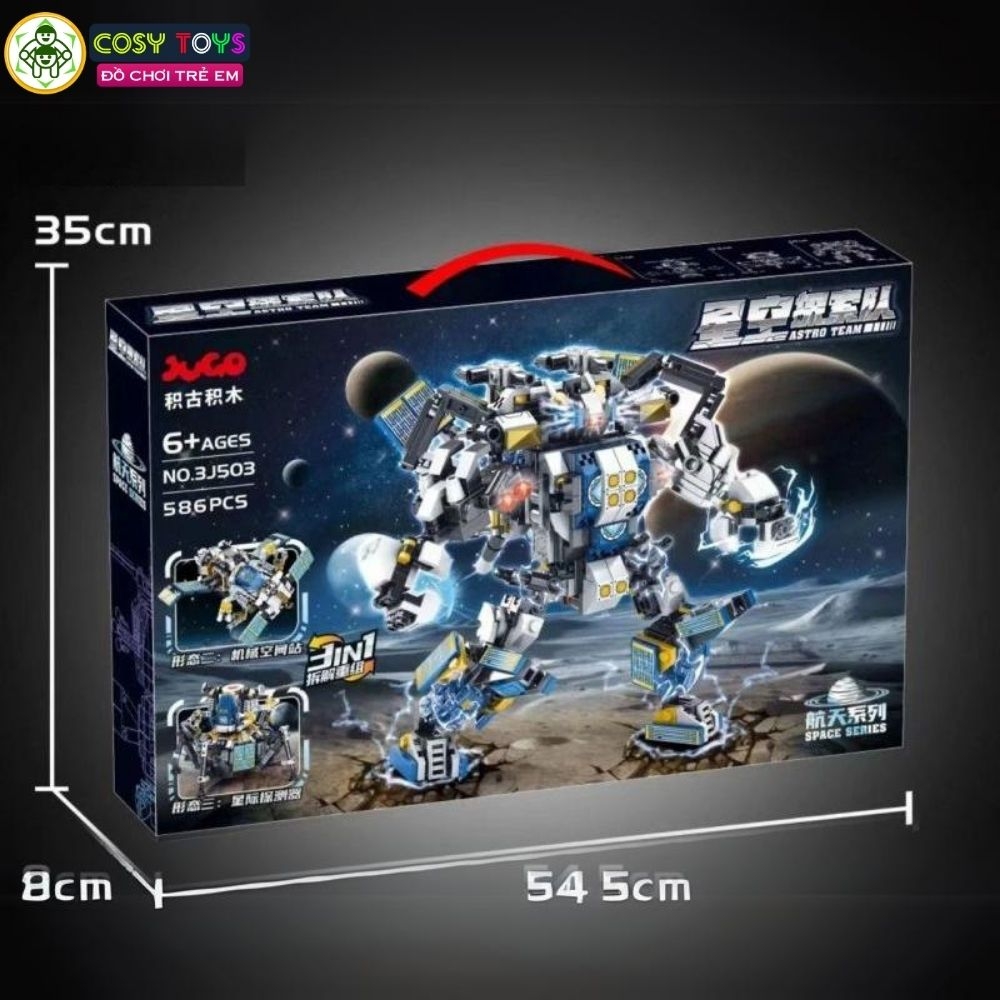 Đồ chơi lắp ghép xếp hình robot thám hiểm không gian 3 trong 1 với 586 chi tiết
