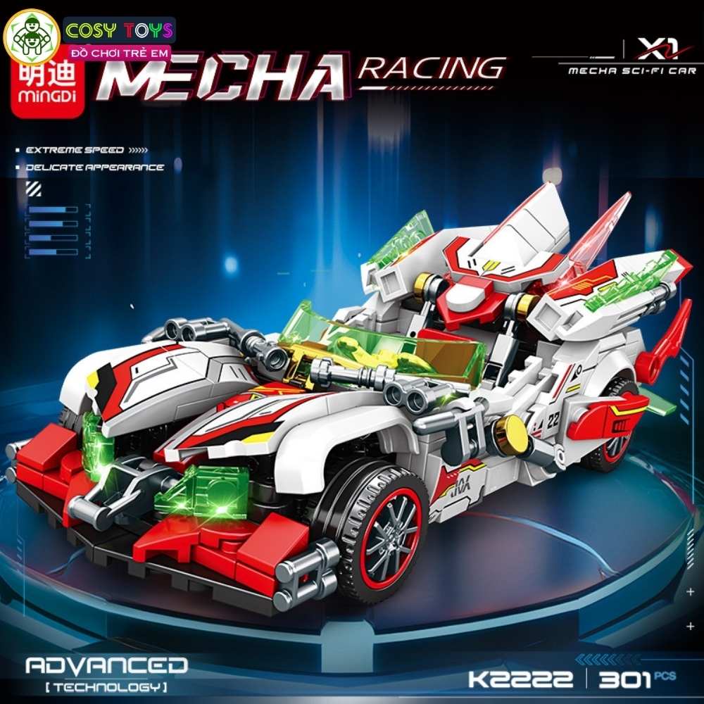 Đồ chơi xếp hình lắp ghép xe đua thể thao Mecha Racing đỏ trắng 301 mảnh ghép cho bé