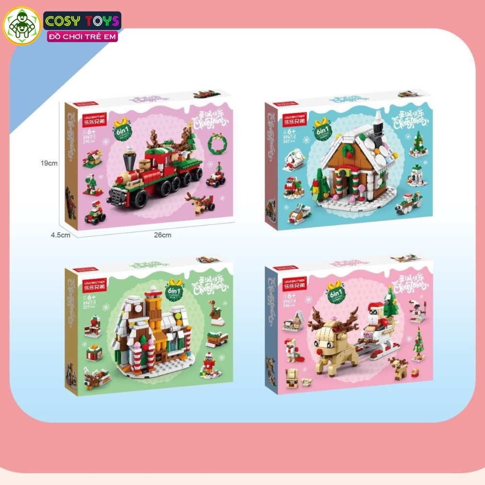 Đồ chơi lắp ghép xếp hình bánh kem gáng sinh và xe chở quà cùng ông già Noel 6 trong 1 với 307 chi tiết