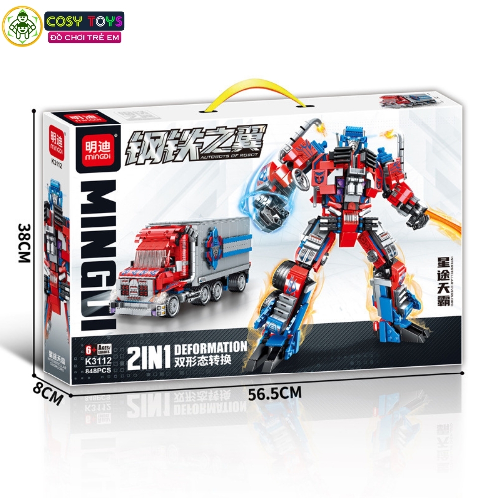 Đồ chơi lắp ghép xếp hình chiến binh robot optimus prime biến hình 2 trong 1 thành xe tải đầu kéo với 848 chi tiết