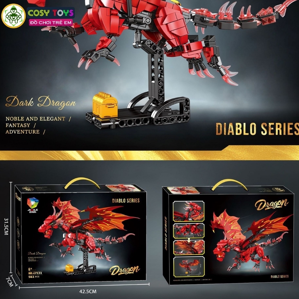 Đồ chơi lắp ghép xếp hình rồng bóng đêm diablo màu đỏ với hơn 561 mảnh ghép