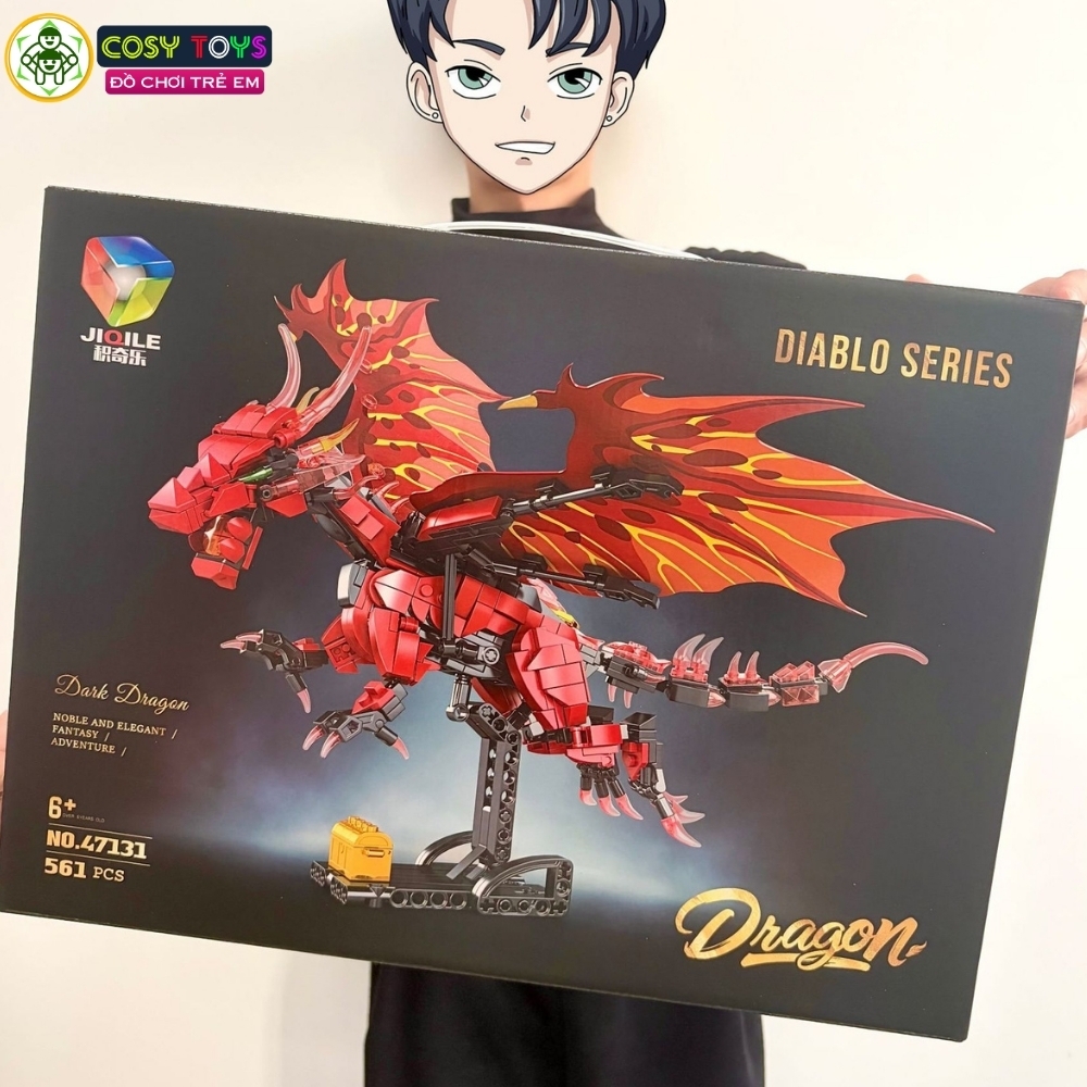 Đồ chơi lắp ghép xếp hình rồng bóng đêm diablo màu đỏ với hơn 561 mảnh ghép