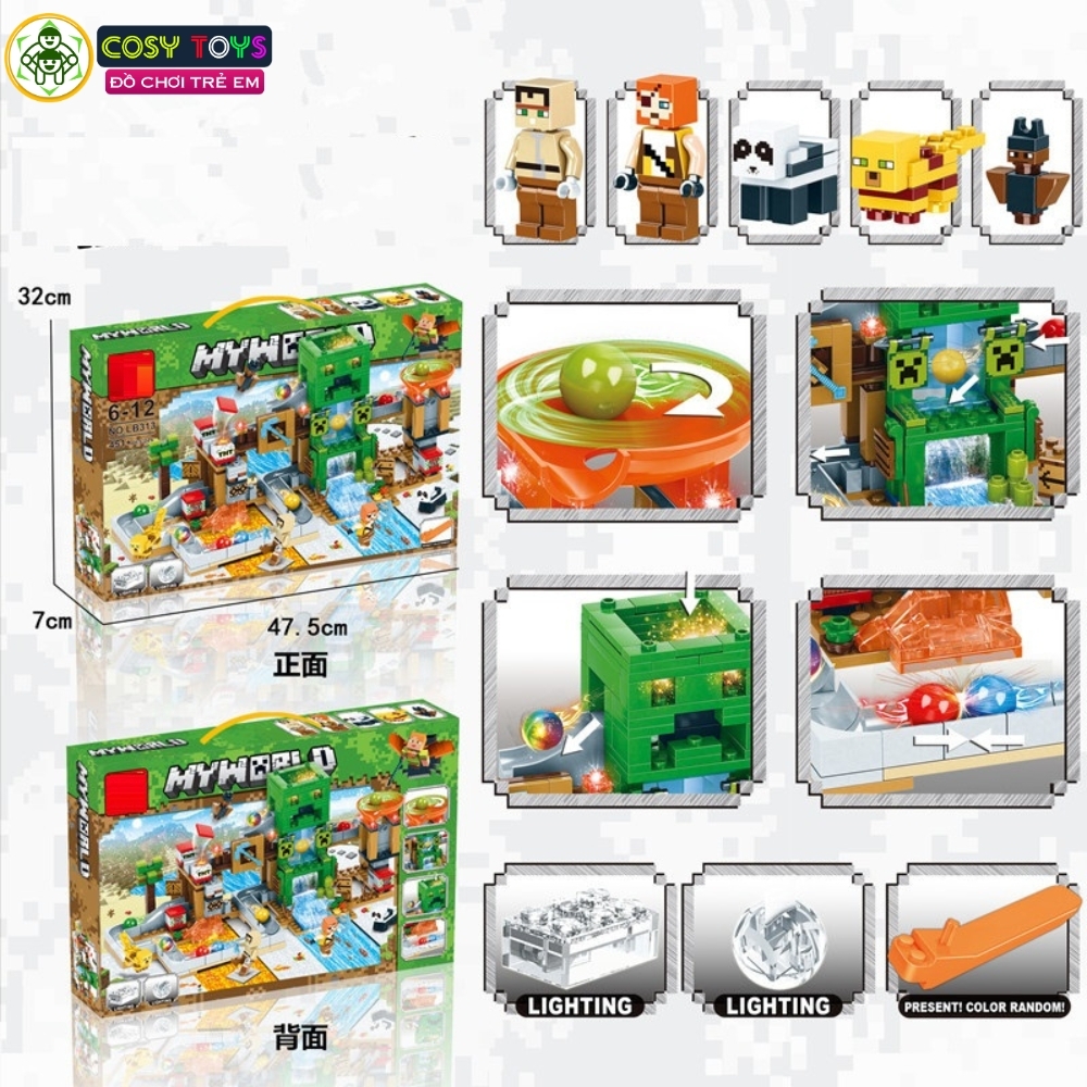 Đồ chơi lắp ghép xếp hình My world đường ray trượt bi trên thác nước với 451 mảnh ghép cho bé