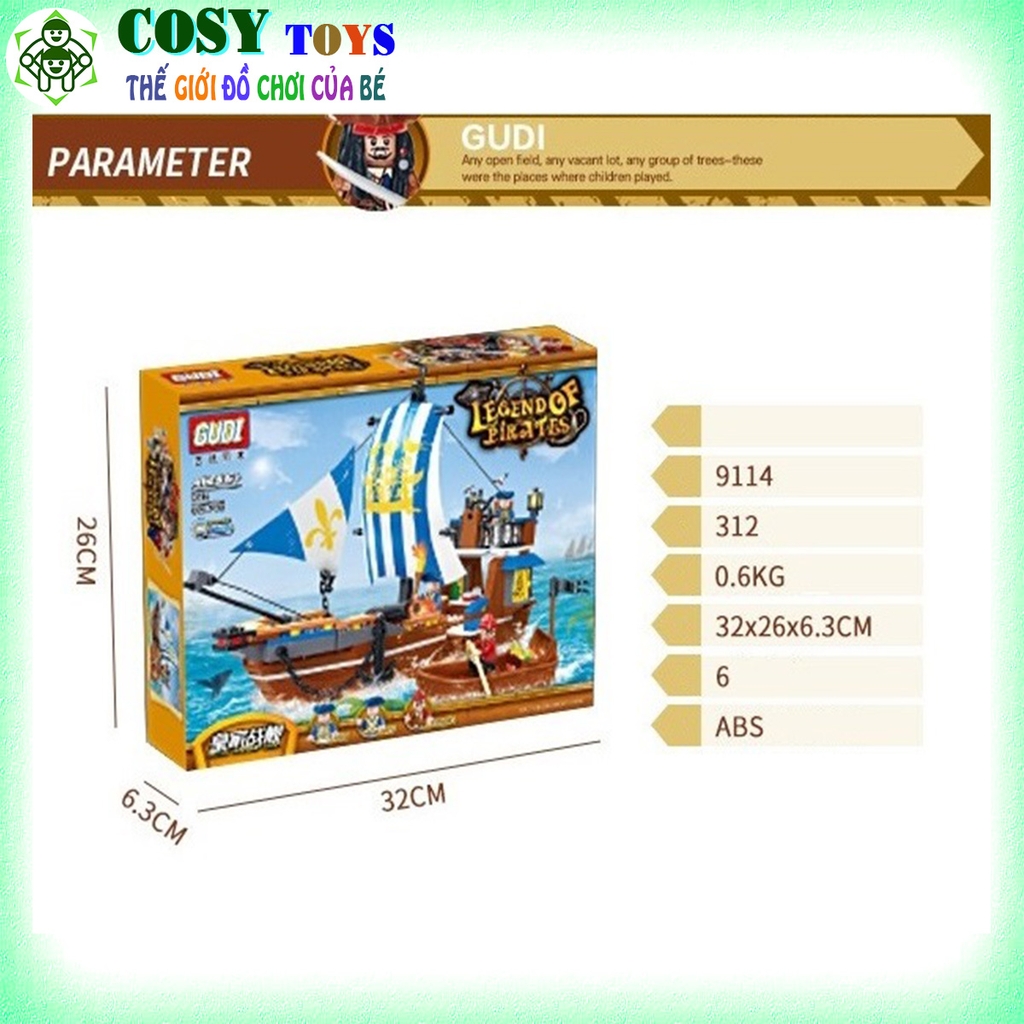 ĐỒ CHƠI LẮP GHÉP XẾP HÌNH TÀU CHIẾN HẢI TẶC VỚI MẪU THUYỀN TO VÀ CÁC NHÂN VẬT ĐI KÈM VỚI HƠN 312 MẢNH GHÉP