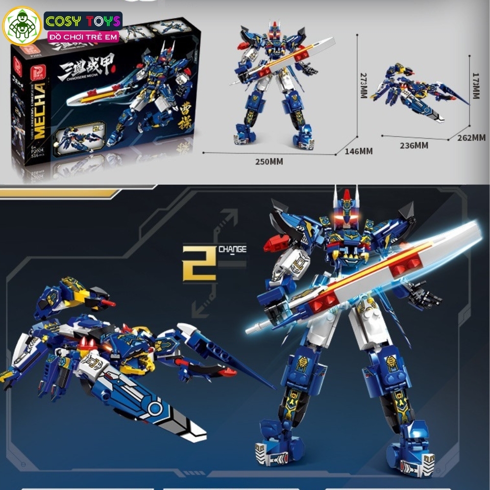 Đồ chơi lắp ghép xếp hình robot biến hình 2 trong 1 Chinoiseria Mecha với 516 chi tiết cho bé