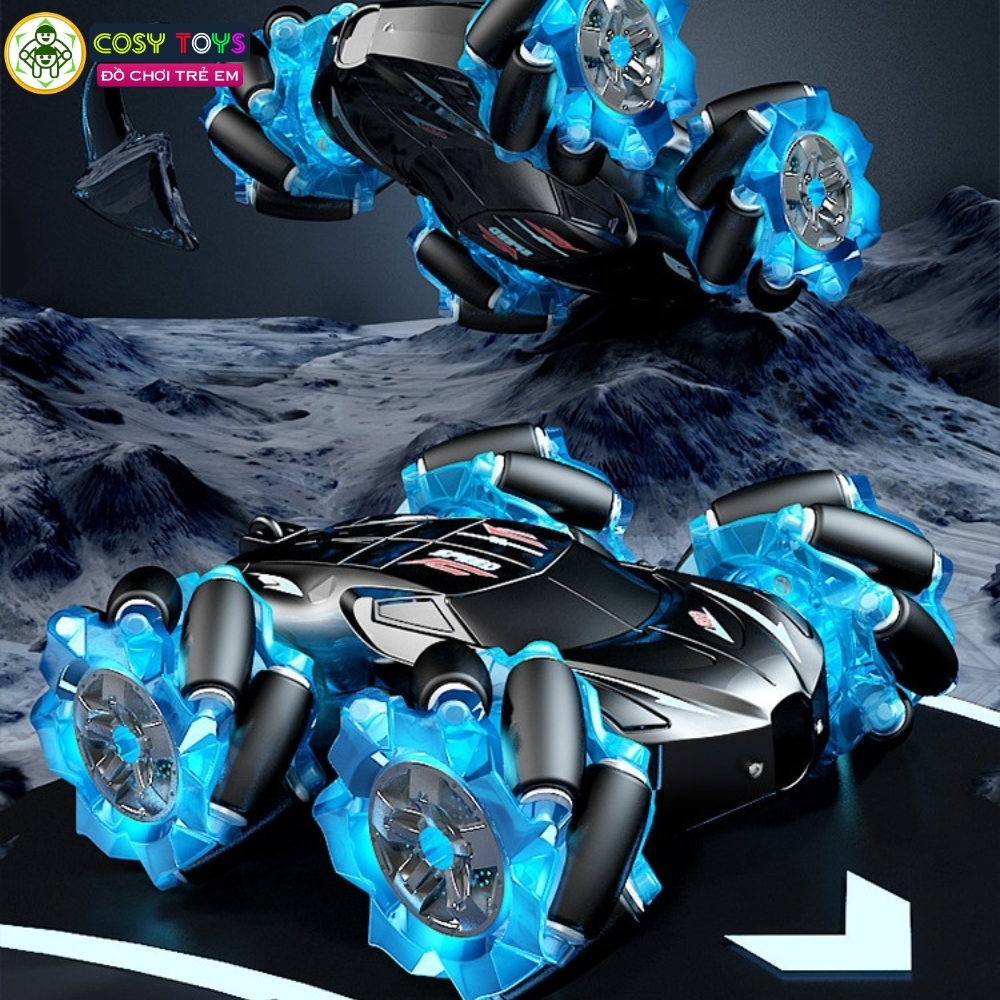 Đồ chơi xe đua đua bánh xoắn stunt racer nhào lộn 360 độ có điều khiển từ xa 4 chiều cho bé