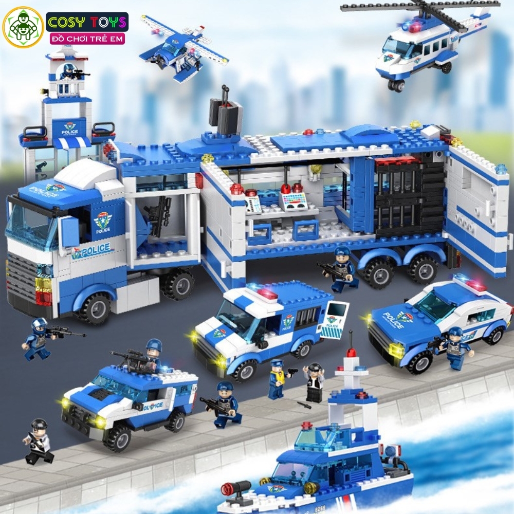 Đồ chơi lắp ghép xếp hình trạm xe cảnh sát 8 trong 1 với 1122 mảnh ghép cho bé