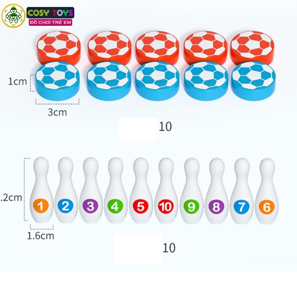 Bộ bàn cờ 5 trong 1 bằng gỗ gồm bàn bóng búng dây su, boling, banh ném và 4 quân cờ người cho bé