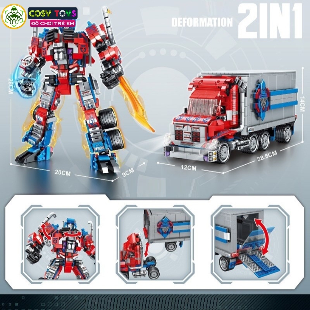 Đồ chơi lắp ghép xếp hình chiến binh robot optimus prime biến hình 2 trong 1 thành xe tải đầu kéo với 848 chi tiết