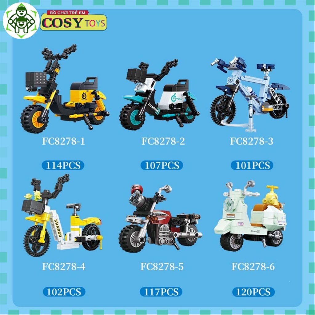 Đồ chơi lego xếp hình xe các loại: xe điện, xe scooter, xe máy từ 102 đến 130 chi tiết