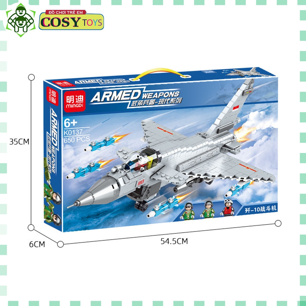 Đồ chơi lắp ghép xếp hình máy bay tiêm kích phản lực mẫu lớn cao cấp với 650 mảnh ghép