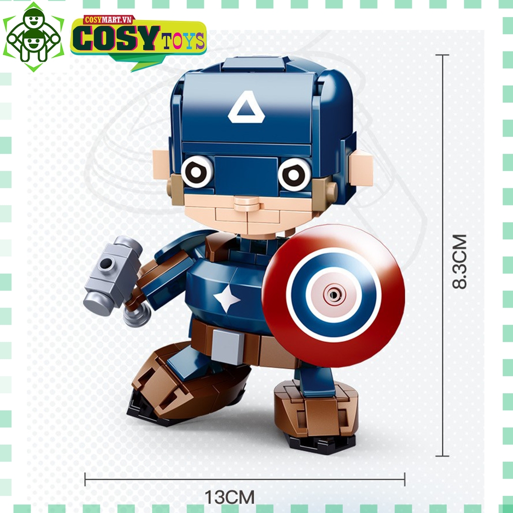 Đồ chơi lắp ghép xếp hình Captain American trong Avenger với 179 mảnh ghép, mẫu lớn, khớp có cử động được và nhiều chi tiết cho bé