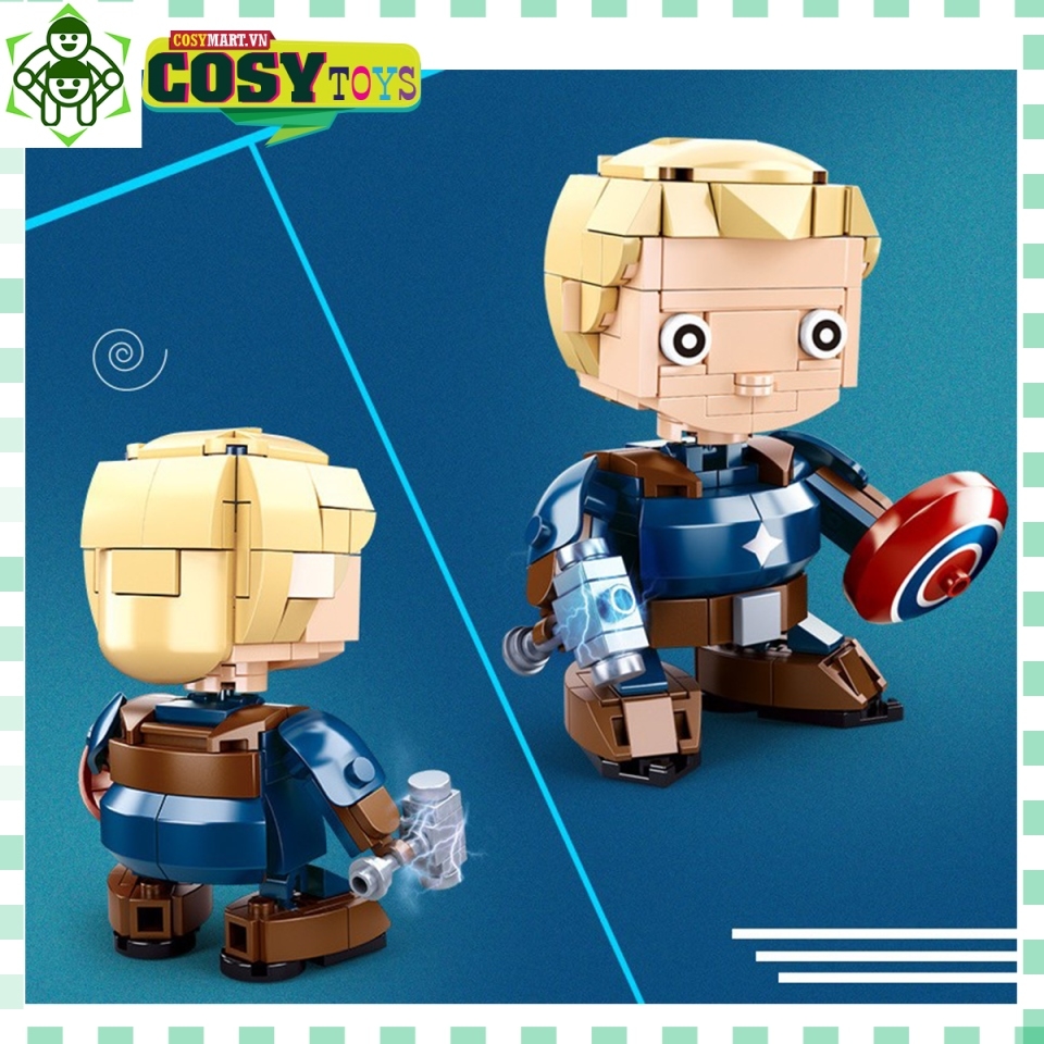Đồ chơi lắp ghép xếp hình Captain American trong Avenger với 179 mảnh ghép, mẫu lớn, khớp có cử động được và nhiều chi tiết cho bé