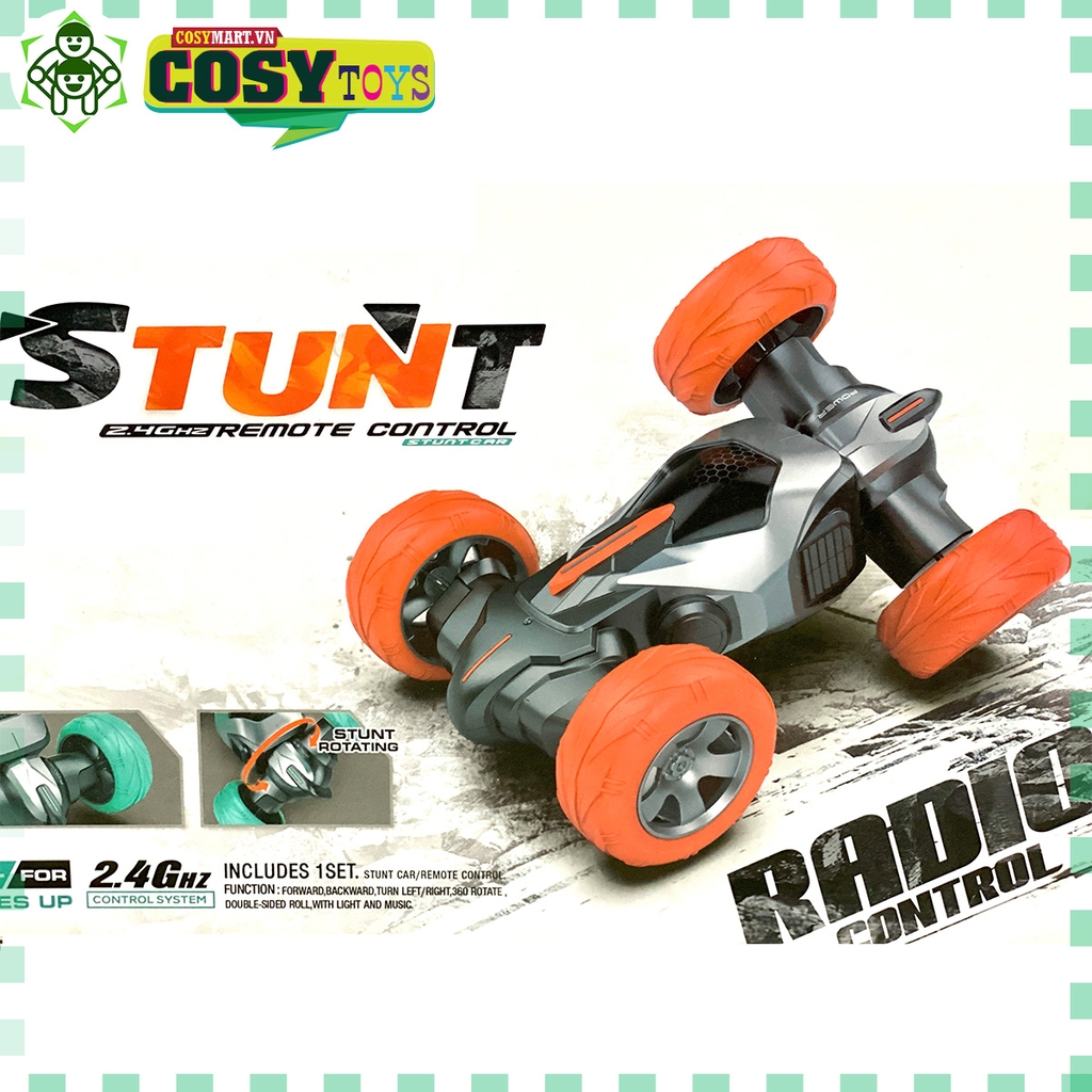 Đồ chơi xe địa hình stunt racer mẫu lớn gam có nhạc, đèn và bánh xoay 180 độ có điều khiển từ xa cho bé