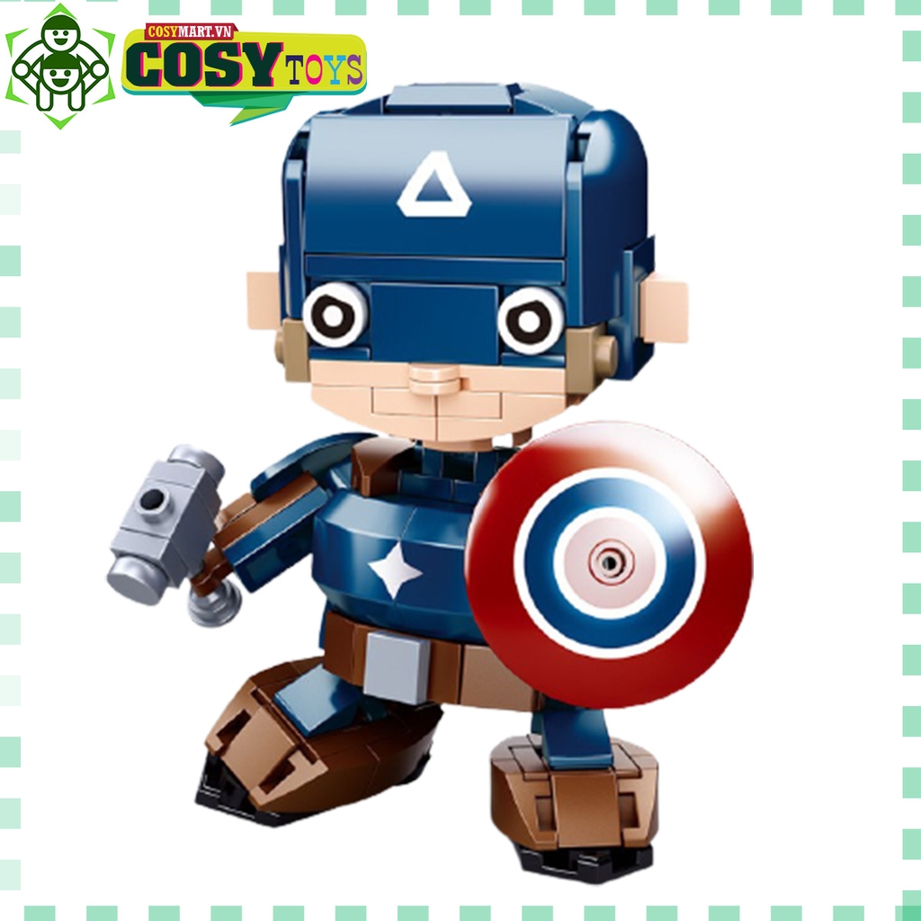 Đồ chơi lắp ghép xếp hình Captain American trong Avenger với 179 mảnh ghép, mẫu lớn, khớp có cử động được và nhiều chi tiết cho bé