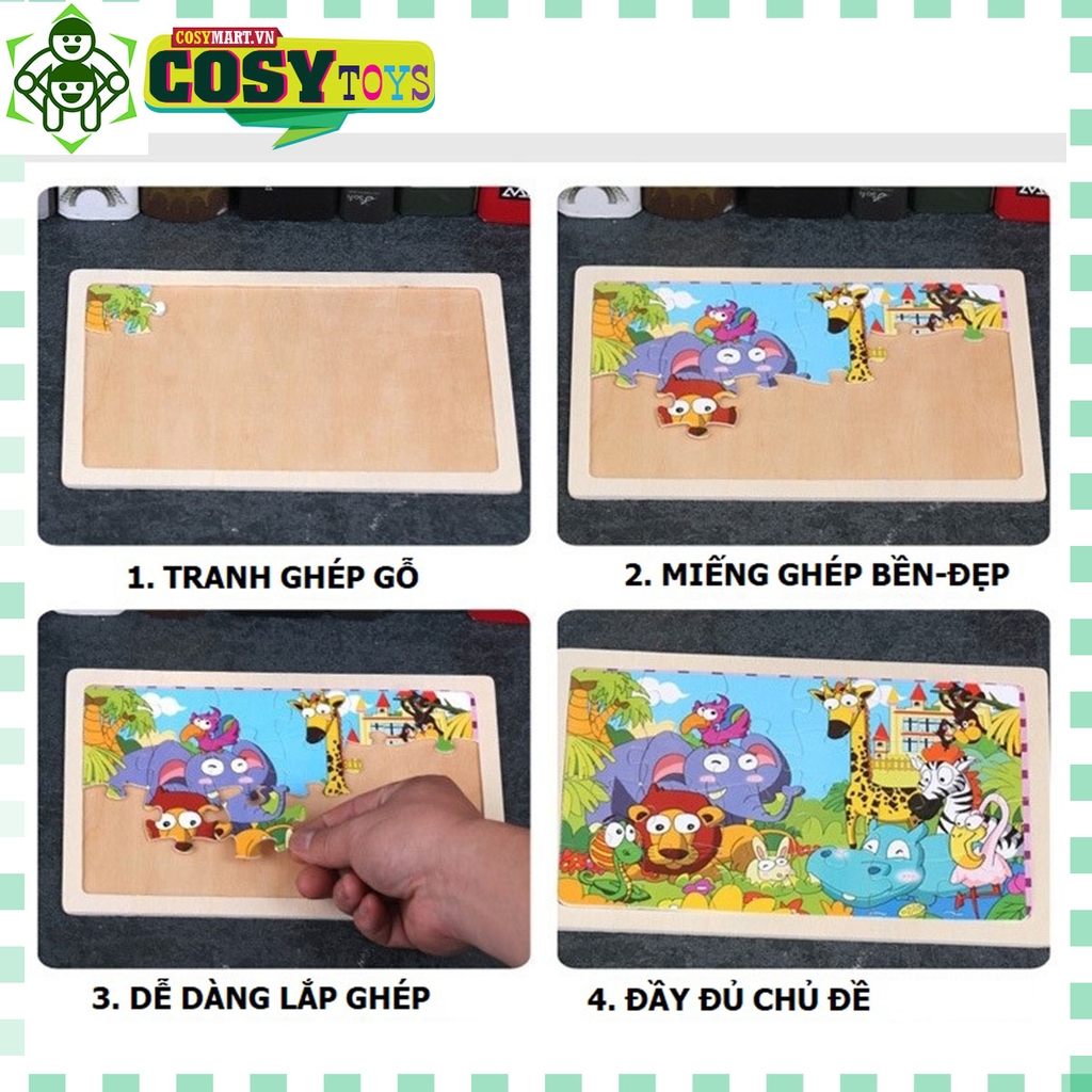 Đồ chơi tranh gỗ ghép đủ chủ đề 60 miếng bằng gỗ thông an toàn cho bé