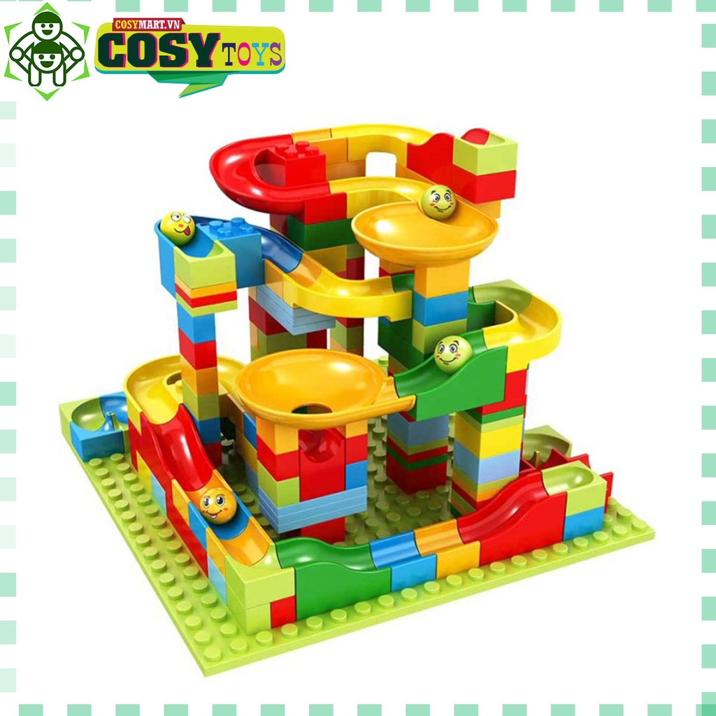 Đồ chơi xếp hình lắp ghép cầu trượt lăn bi nhiều tầng với 168 chi tiết cho bé