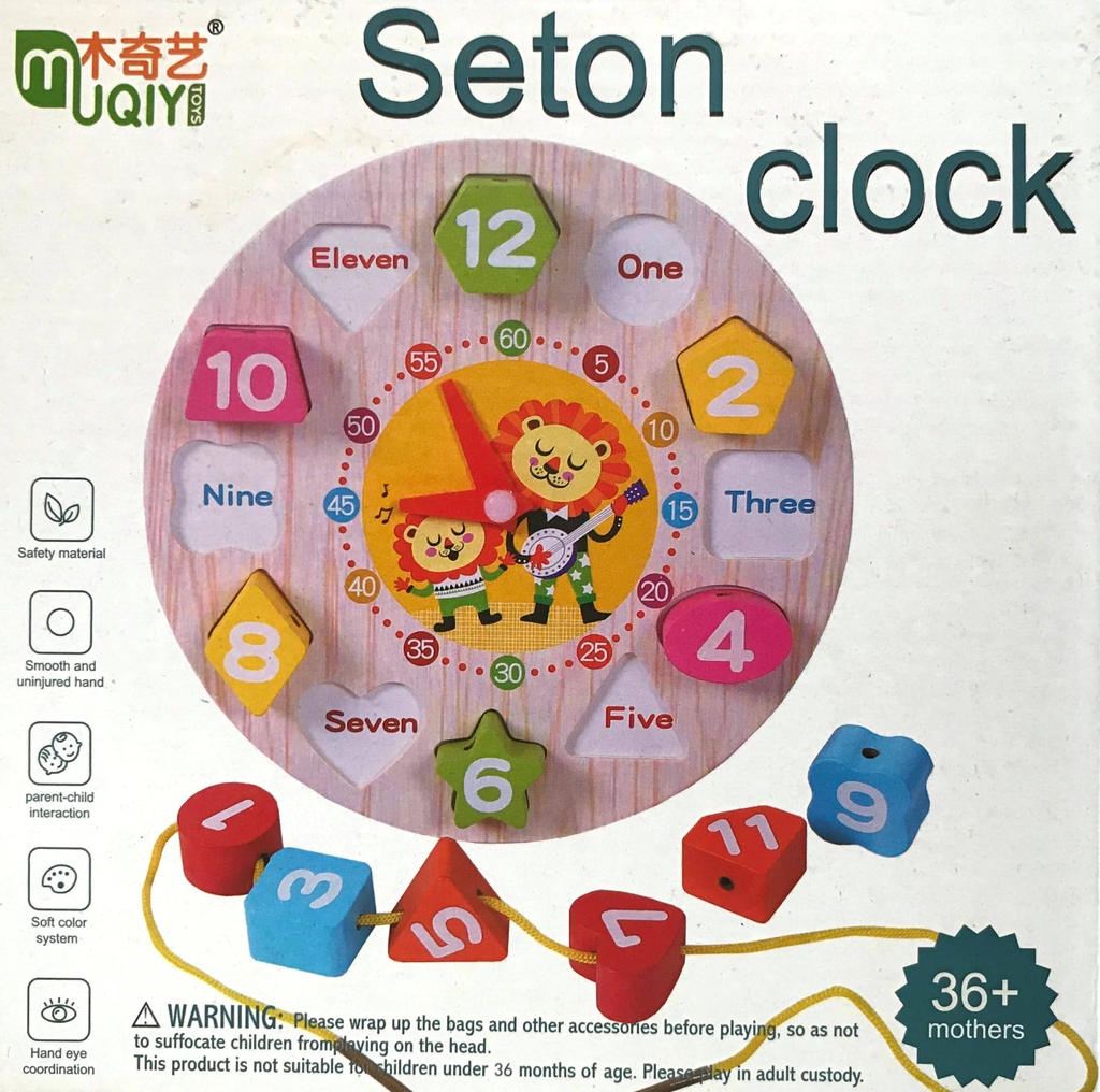 Đồng hồ Selton clock kèm các con số nhiều hình khối khác nhau bằng gỗ an toàn cho bé