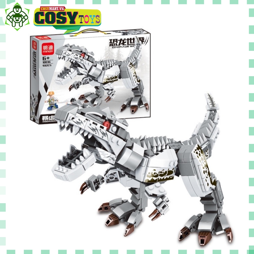 Đồ chơi lắp ghép xếp hình khủng long bạo chúa T-Rex trắng với hơn 482 chi tiết